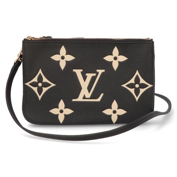 Pochette Double Zip Monogram Implant Leather Bi-color Monogram Gold Hardware - Picture 1 of 7